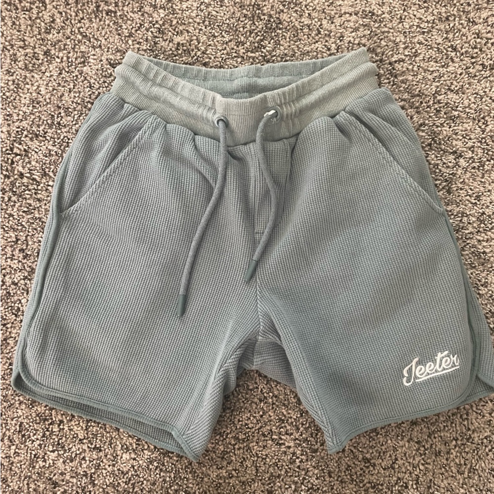 Jeeter Greenish Blue Waffle Shorts with Drawstring